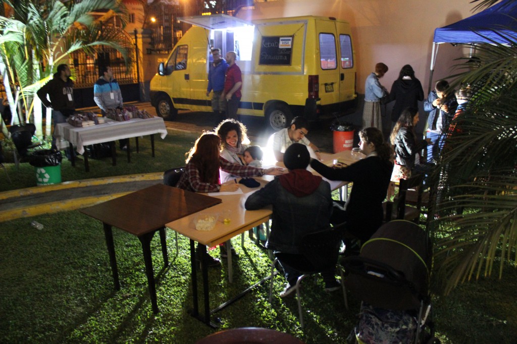 Family enjoys the drawing station