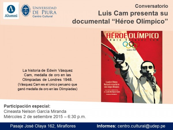 Conversatorio y presentación del documental “Héroe Olímpico”. Este 02 de setiembre