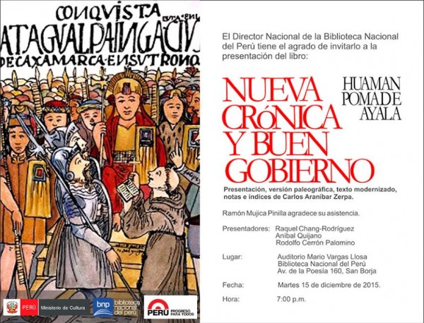 Presentación del libro “Nueva crónica y buen gobierno” Biblioteca Nacional. Este martes 15 de diciembre a las 7:00 p.m.