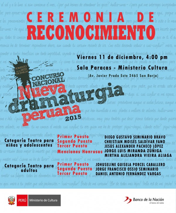 [Invitación Ceremonia de Reconocimiento] Concurso Nacional “Nueva Dramaturgia Peruana” – 2015.