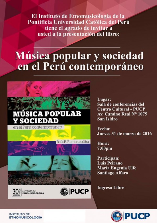 [Presentación del libro] “Música popular y sociedad en el Perú contemporáneo”. Jueves 31 de marzo