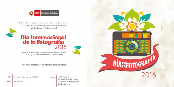 [INVITACIÓN] Ceremonia de Reconocimientos a Personalidades Meritorias de la Cultura por el Día Internacional de la Fotografía 2016