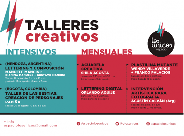 Inscripciones para los TALLERES CREATIVOS AGOSTO /// 2016. Espacio Los Únicos