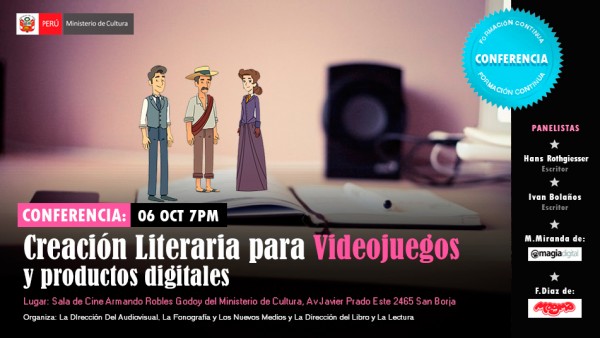 Conferencia ‘Creación Literaria para Videojuegos y Productos Digitales’ el 6 de octubre