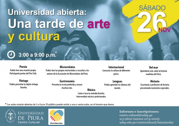 Universidad abierta: Una tarde de artey cultura. Evento cultural “Fair Saturday” este 26 de noviembre