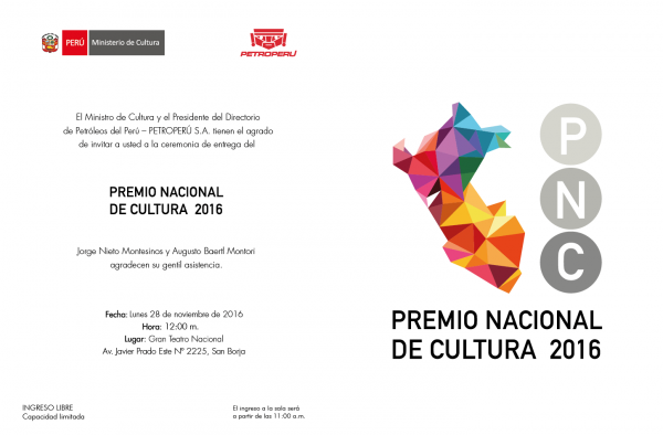 PREMIO NACIONAL DE CULTURA 2016. Ceremonia de entrega de premios este 28 de noviembre