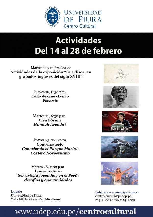 Centro Cultural Udep. Actividades del 14 al 28 de febrero