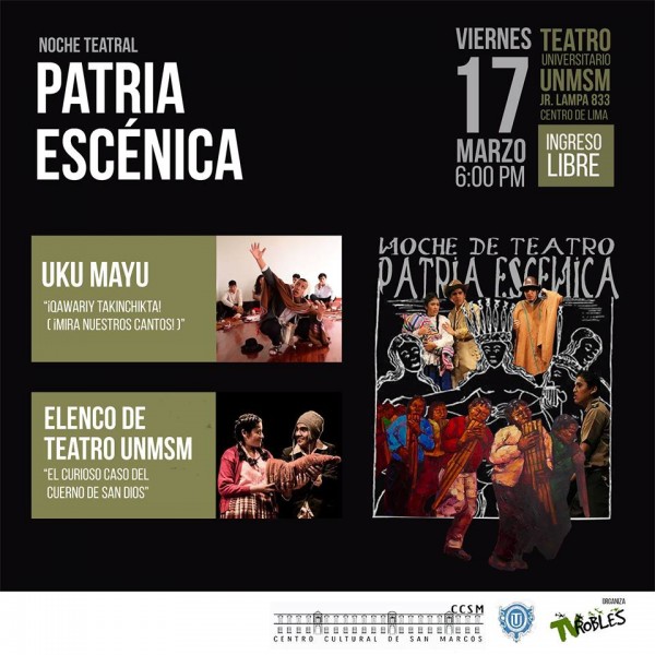 NOCHE TEATRAL“PATRIA ESCÉNICA” este viernes 17 de marzo a las 6:00 pm en el TUSM