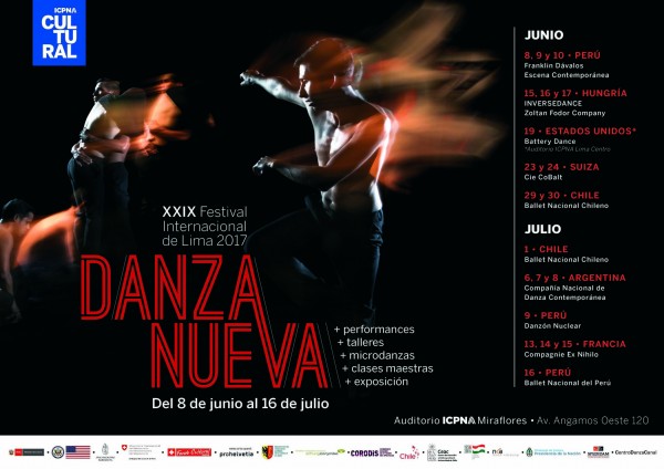 DANZA NUEVA 2017 – XXIX FESTIVAL INTERNACIONAL DE LIMA  Del 8 de junio al 16 de julio en el ICPNA de Miraflores.