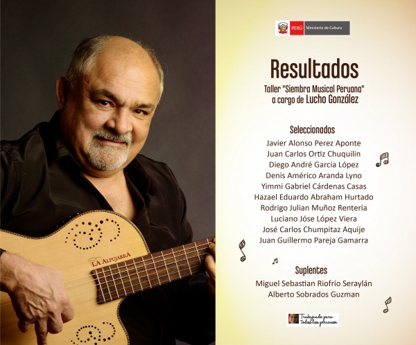 LISTA DE SELECCIONADOS – TALLER “SIEMBRA MUSICAL PERUANA” A CARGO DE LUCHO GONZÁLEZ