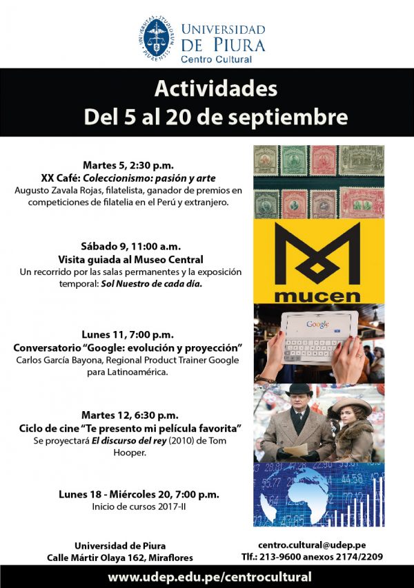 Revisa las actividades del Centro Cultural de la Universidad de Piura.