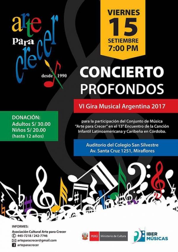 Concierto Pro Fondos Arte para crecer . Este 15 de Setiembre