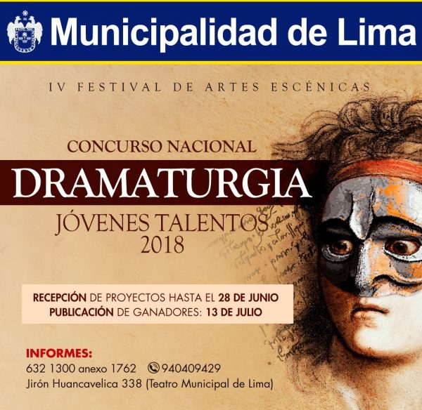 MUNICIPALIDAD DE LIMA LANZA CONCURSO NACIONAL DE DRAMATURGIA PARA JÓVENES TALENTOS 2018