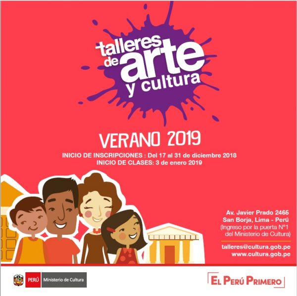 TALLERES DE ARTE DEL MINISTERIO DE CULTURA TEMPORADA VERANO 2019